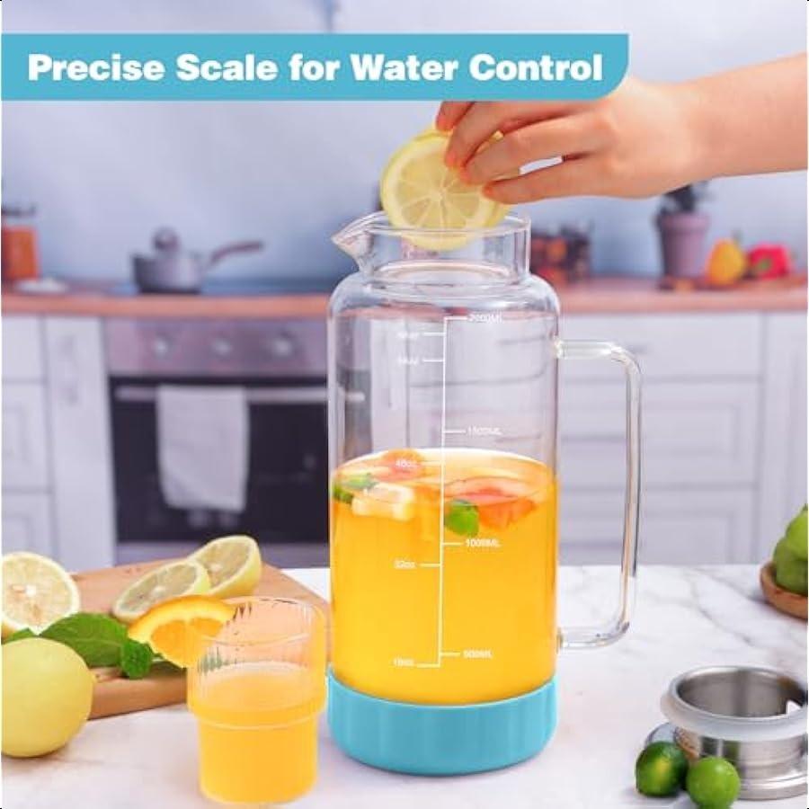 

Стеклянный кувшин 68 унций с крышкой 2-литровый графин для воды с силиконовым основанием и точной шкалой линия Кувшин для холодного чая для холодильника Противоскользящий United States