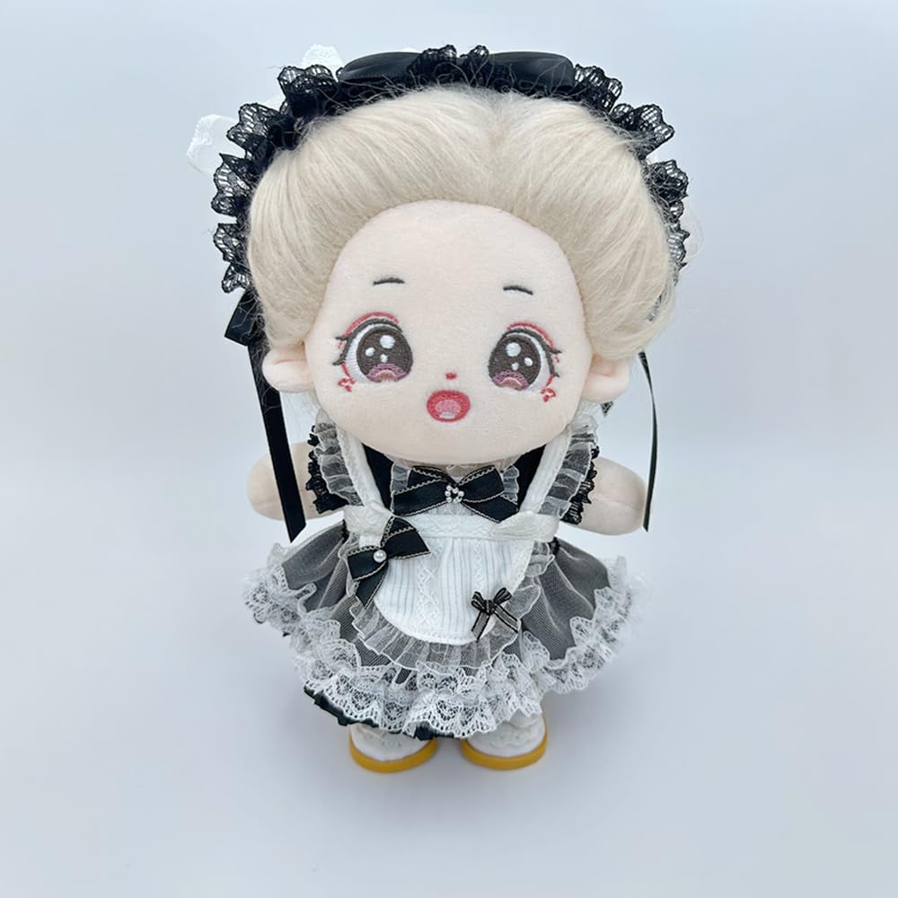 niannyyhouse Lace Head Dress, Dress, Apron, 10cm, 15cm, 20cm Plush Doll, Maid Suit, Cotton Doll Clothes, Dress-Up, Doll Accessories (Black-20cm)