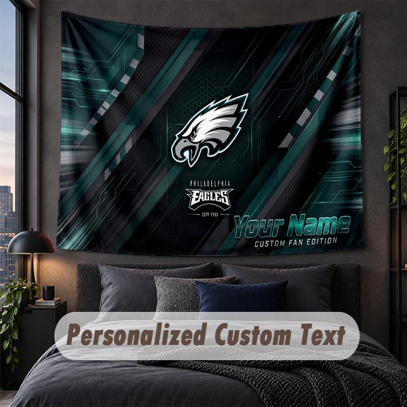 Custom Name Text Tapestry,Philadelphia Eagles Decorative Wall Hanging, Background Tapestry For Home Bedroom