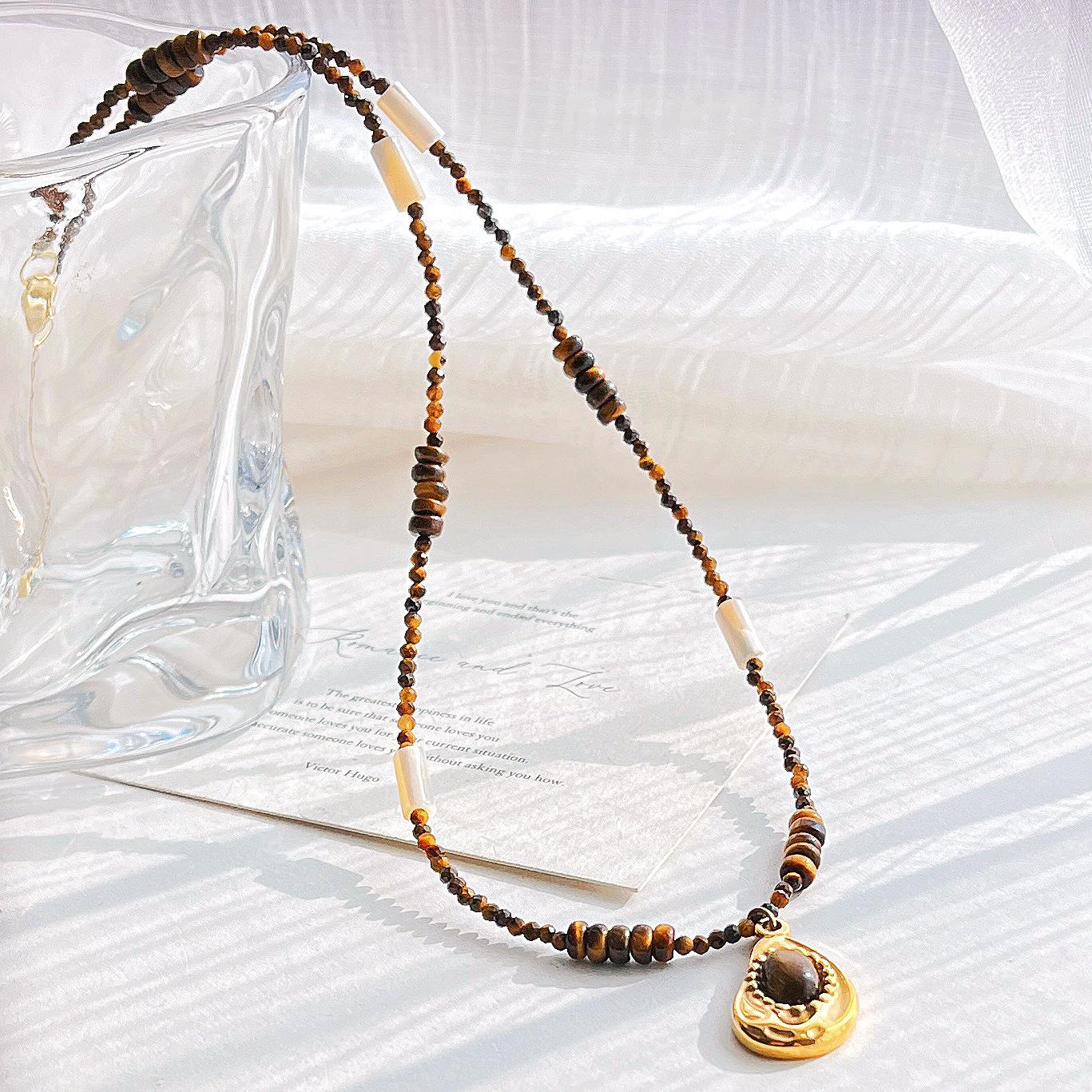 

Ветер Высокое Качество Майяр Натуральный Тигровый Глаз Камень Ракушка Мини Цепочка на Ключицу Ожерелье для Женщин