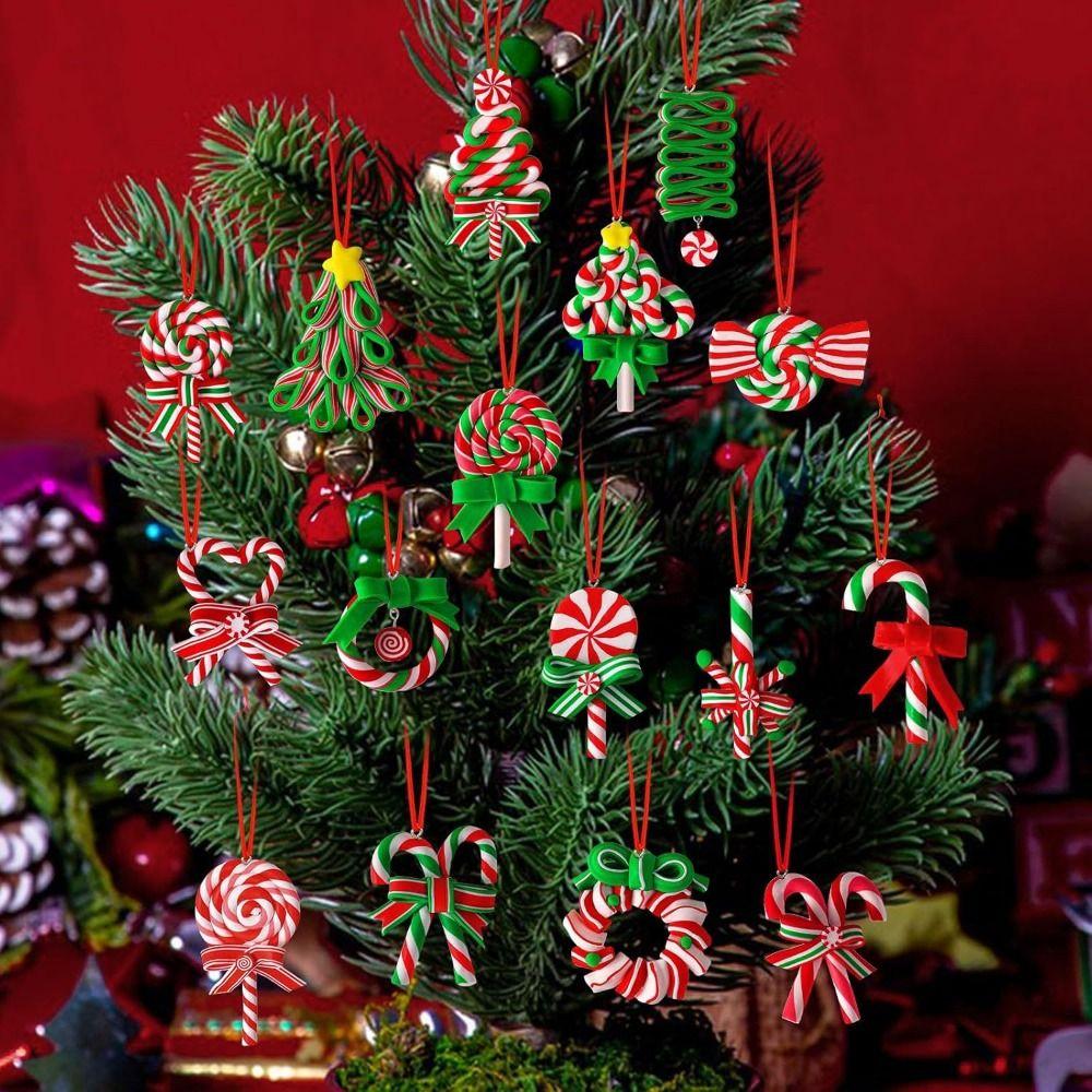 16/32Pcs Colorful Candy Cane Wooden Pendant Candy Cane Hanging Decoration  Xmas Party Supplies