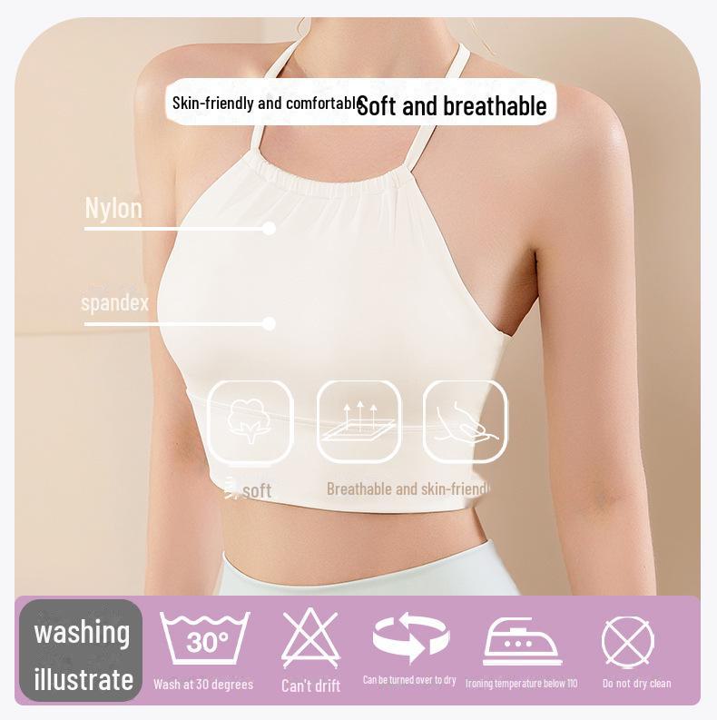 Pleated Halter Neck Sports Bra with Fixed Cups