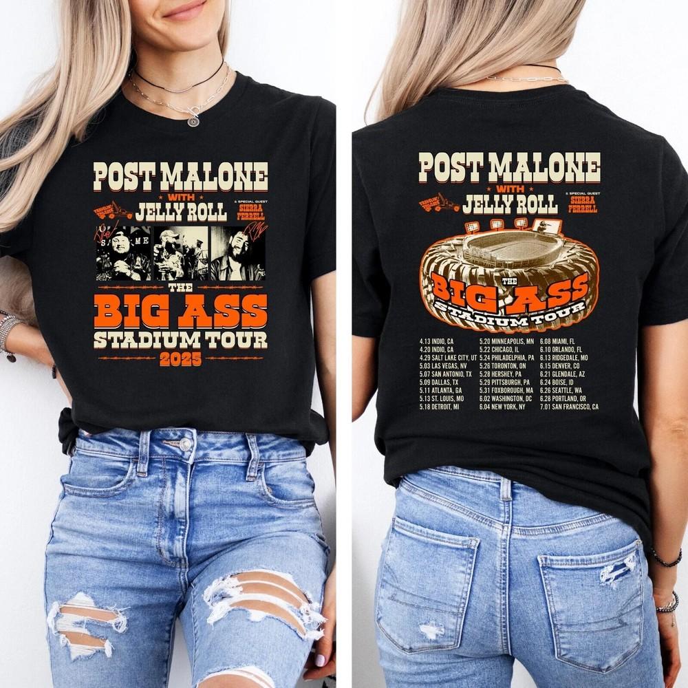 POST MALONE TShirt The Big Ass Stadium Tour 2025 Shirt Rapper Jelly Roll Tee Unisex T-Shirt