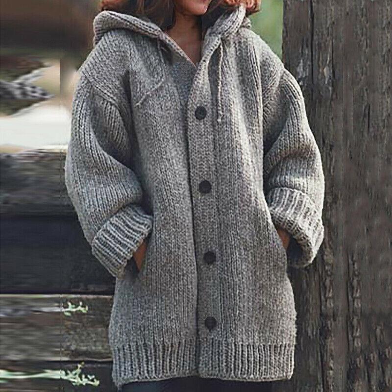 Super Cozy Plus Size Womens Hooded Knitted Cardigans Jumper Sweater Winter Jacket