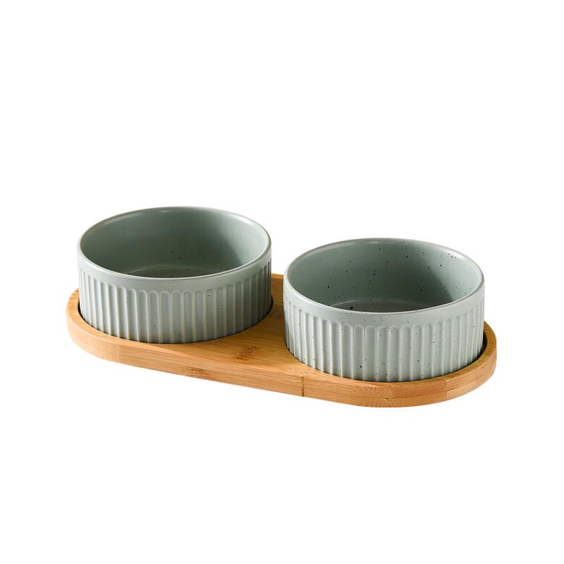 YXPET Anti-Spill Ceramic Cat Bowl with Double Tray