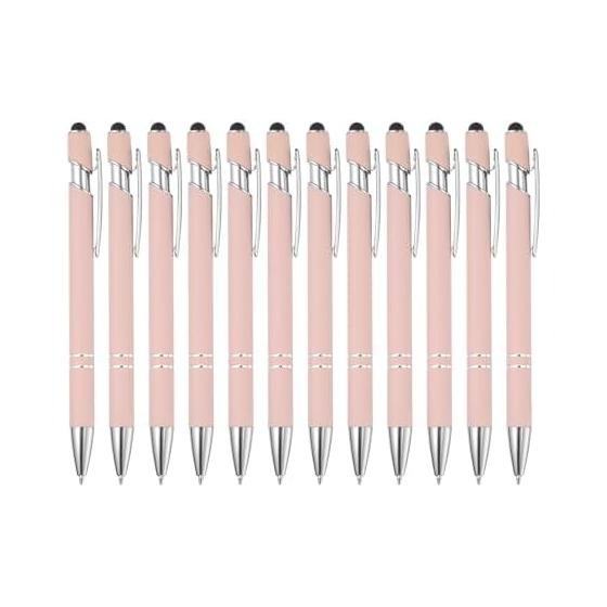 PATIKIL 12 Pcs Ballpoint Pen with Stylus Tip, 2-in-1 Metal Pen, Black Ink, 1.0mm Medium Point, Stylus Pen for Touch Screens, Style 3 Pink