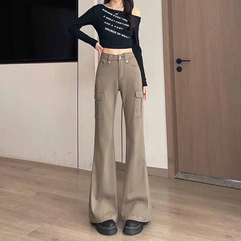 Damen High-Waist Schlankmachende Schwarze Denim Schlaghosen für Herbst und Winter