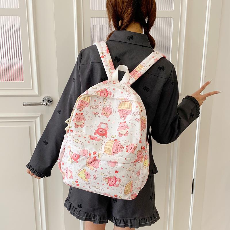 Cartoon Printed Backpack Female Junior High School High School Student Elementary School Bag Cute Girl Backpack