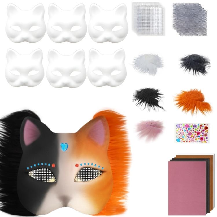 Cats Mask Masquerade Mask Anime Cosplay Mask Hand-Painted Cats Mask with Plush Fabric Blank Mask for Halloween