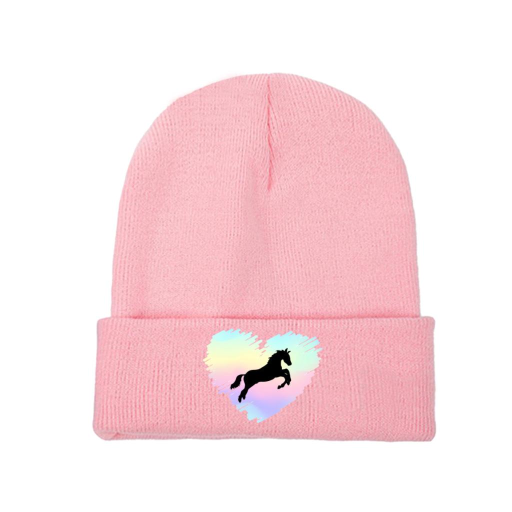 Pferdeliebhaber-Regenbogen-Herz-Strickmütze für Damen, Unisex, Skullies-Mützen, Herbst-Winter-Mützen, Hip-Hop-Kappen