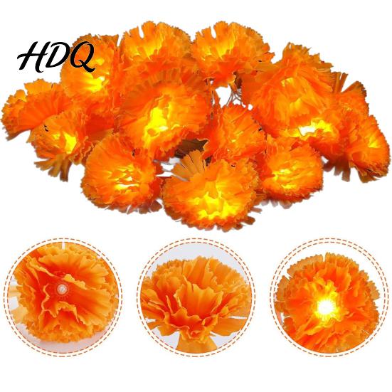 Holiday Party Lighting Marigold Flower String Lights Artificial Cempasuchil Decorative Lamps Halloween Floral Lights Warm LED Decoration for
