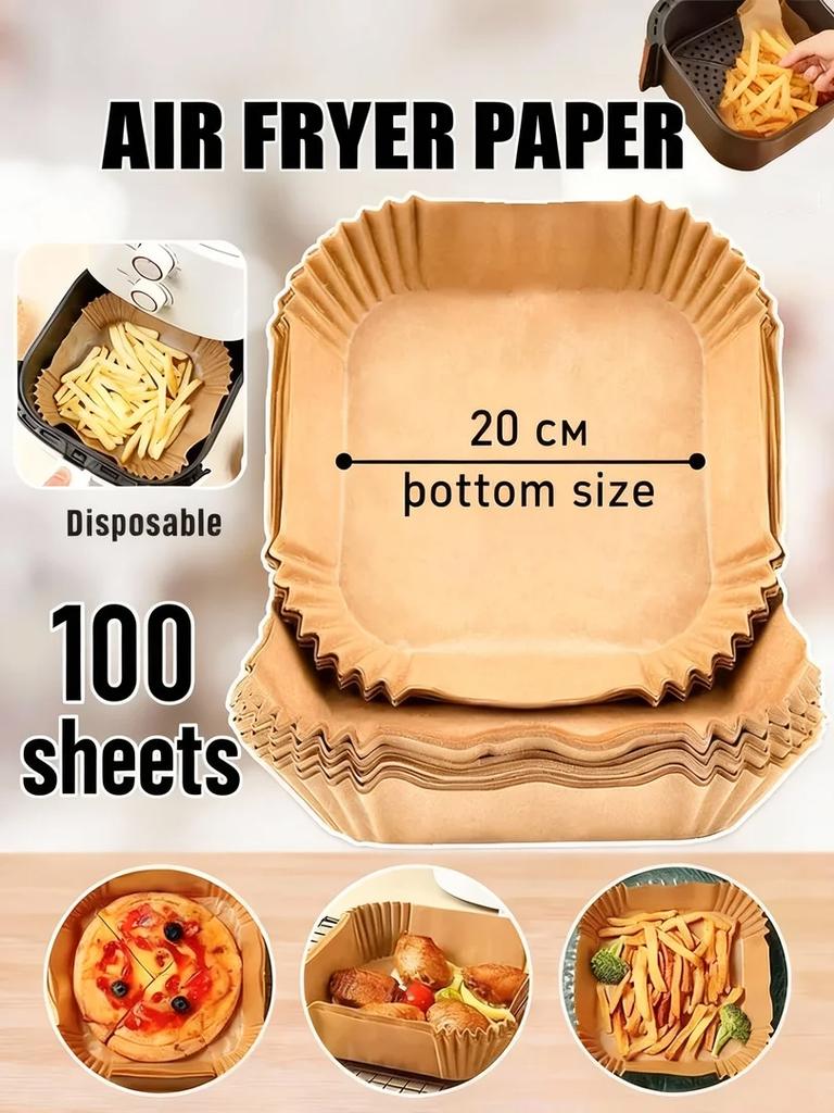 20 cm Papier für Heißluftfritteusen, 100 Stück, Backpapier, Heißluftfritteusen-Schale