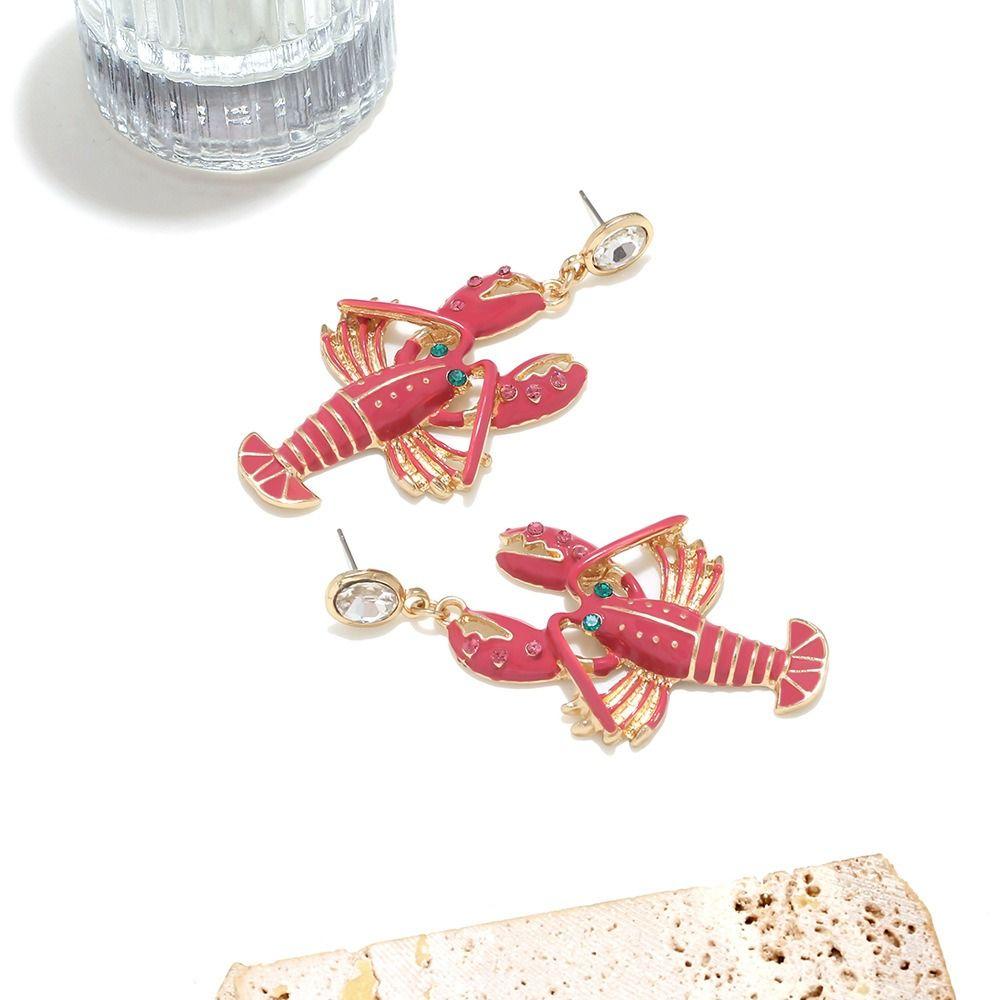 Creative Lobster Earrings Rhinestone Bohemian Dangle Earring Elegant Enamel Stud Earrings  Holiday