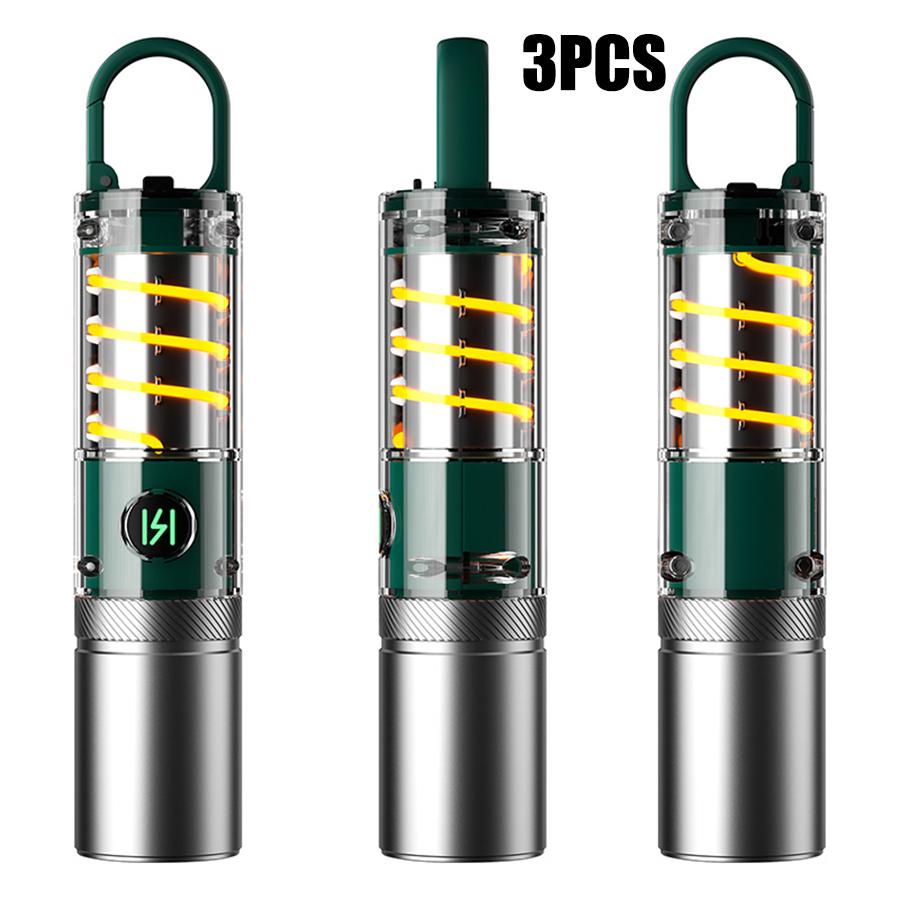 New Powerful LED Flashlight Tungsten Filament Side Lamp Built-in Battery Type-C Charging Torch Outdoor Portable Camping Lantern