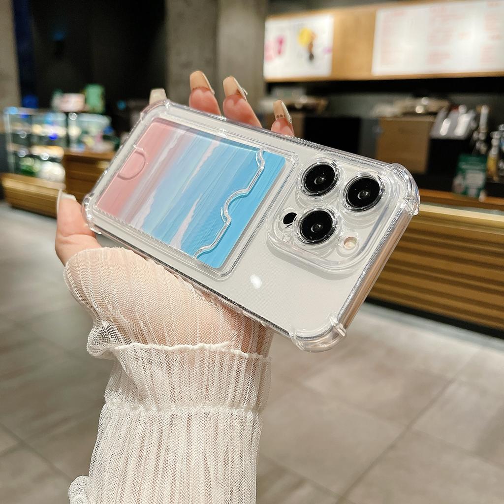 Transparent Card Slot Bag Case For iPhone 17 Air 16 15 14 13 12 11 Pro Max Mini X XR 7 8 Plus Clear Wallet Shockproof Soft Cover