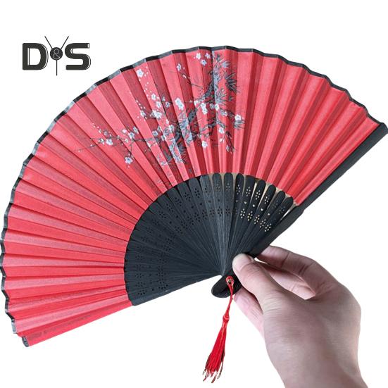 Bambus-Faltfächer, Tanz-Handfächer, leicht, mit hohler Schnitzerei, Bambusquaste, kühlendes Hochzeitsgeschenk