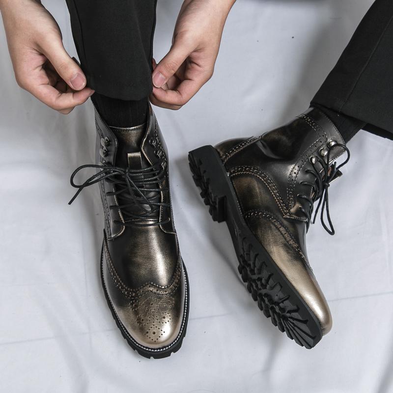 Fashion Winter New Fashion Leather Boots Lace Up Ankle Boots Pointed Toe Casual Motorcycle Boots Luxury Designer Brogues Shoes