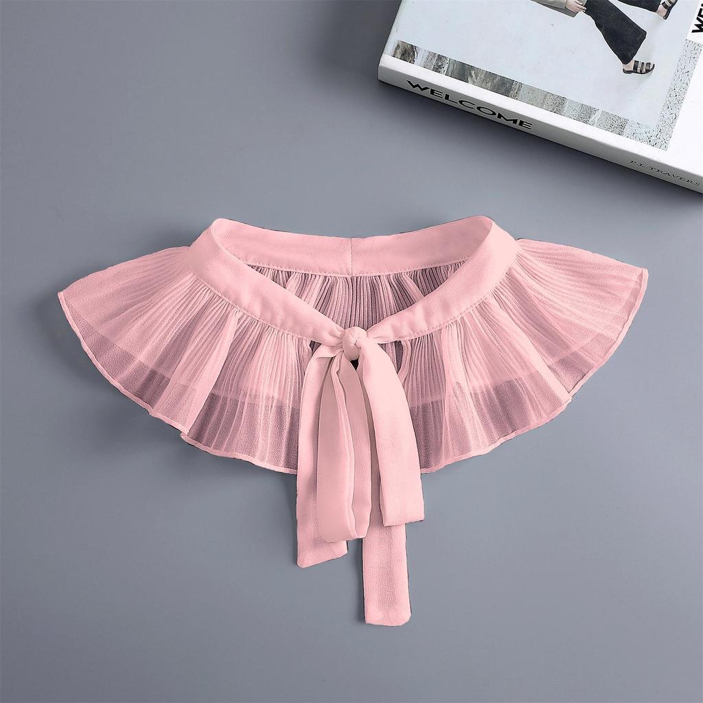 Spring/Summer 2025 Chiffon Pleated Shawl with Lace Ruffle & Peter Pan Collar for Girls