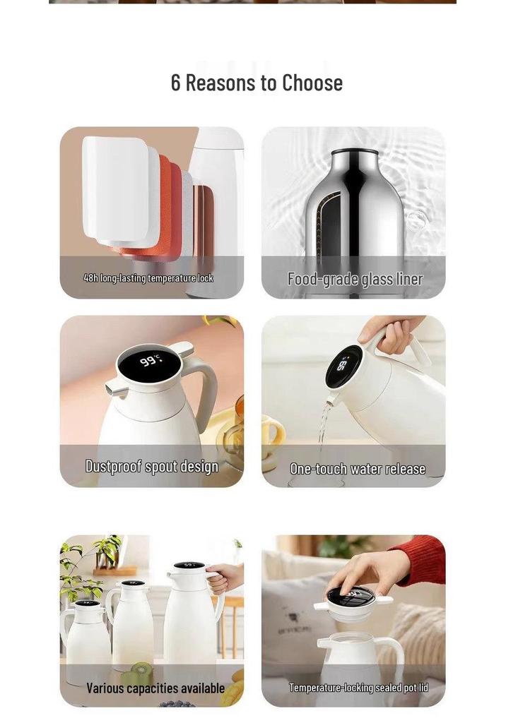 Large Capacity Insulated Thermos Flask with Glass Liner, 7-Hour Heat Preservation, Boiling Water Warming Pot, Hot Water Bottle for Home Use.