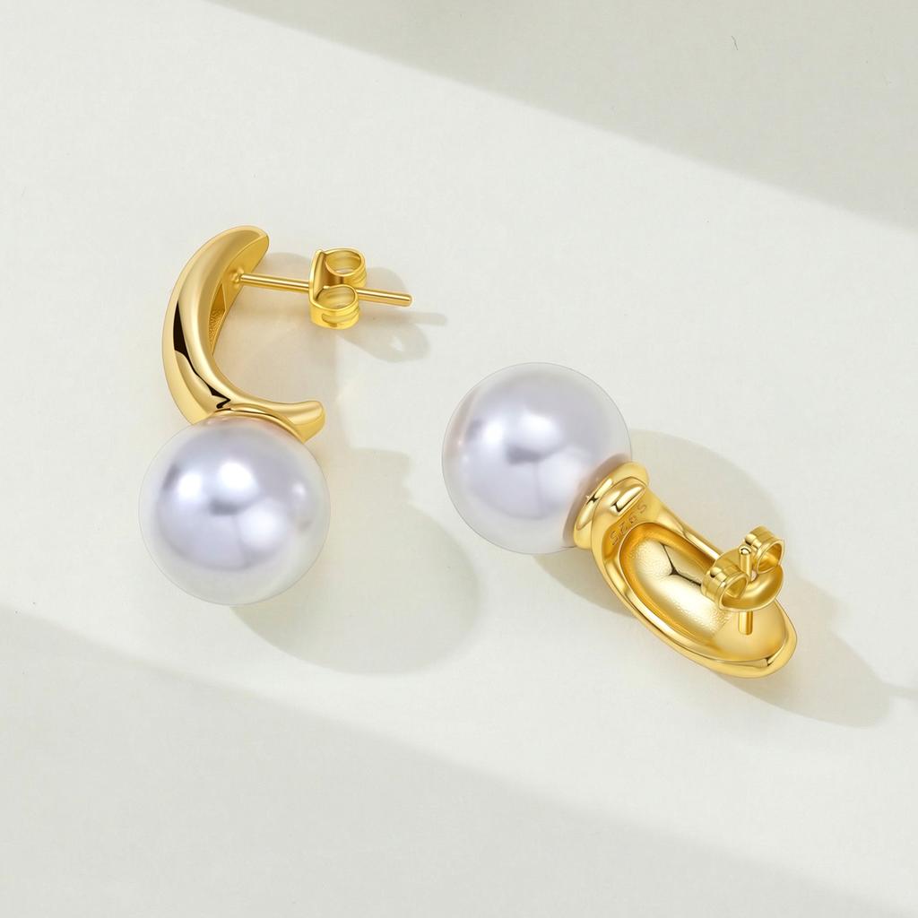 Orstarry S925 Silver Earring Versatile and Minimalist Pearl Earrings Gold-plated Women Birthday Gift Silver Jewelry