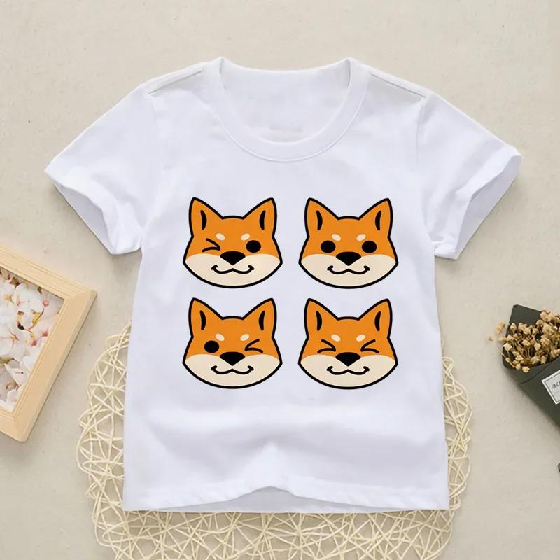 2025 New Fashion Cute Shiba Inu Girls Boys Print T Shirt Tops Kids Funny Clothes Cartoon Children Round Neck New Tshirt
