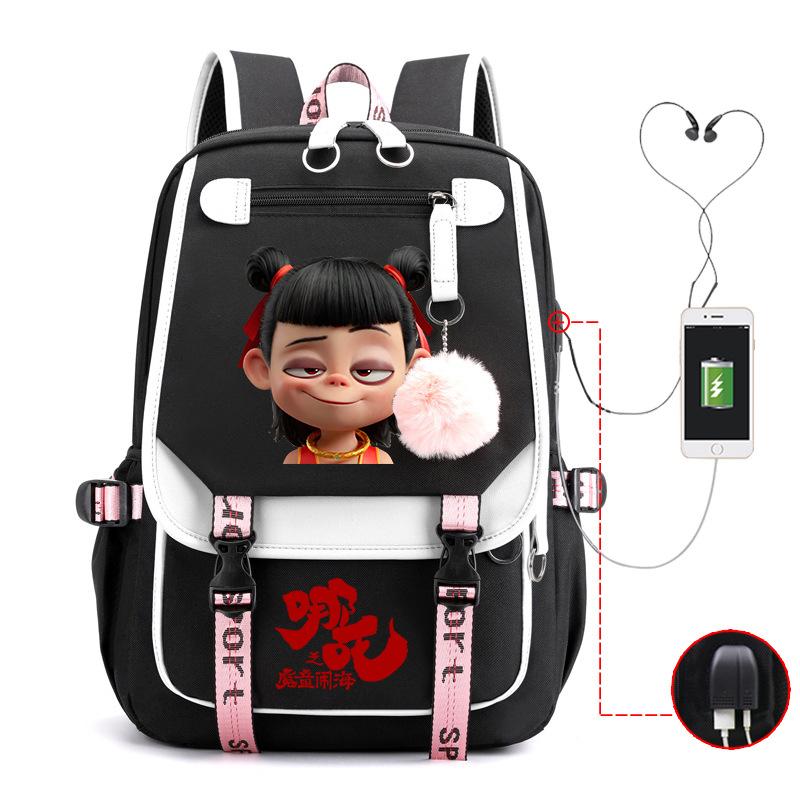 Cartoon Movie Nezha Printing Leisure Burden Reduction Travel Bag Backpack Multi-Function Large Capacity Usb Student Schoolbag