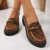 Fashion Women's British Style Thick-soled Low-heeled Shoes 2025 Spring and Autumn New Leopard Print Decorative Round-headed Loafers.