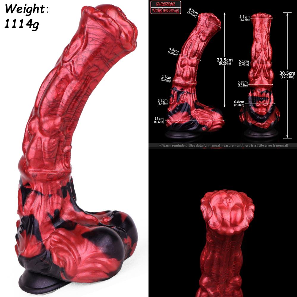 NSFU Animal Horse Dildo with Sucker Silicone Red&Black Fake Penis Long Anal Plug Orgasm Masturbator Sex Toys For Women Men