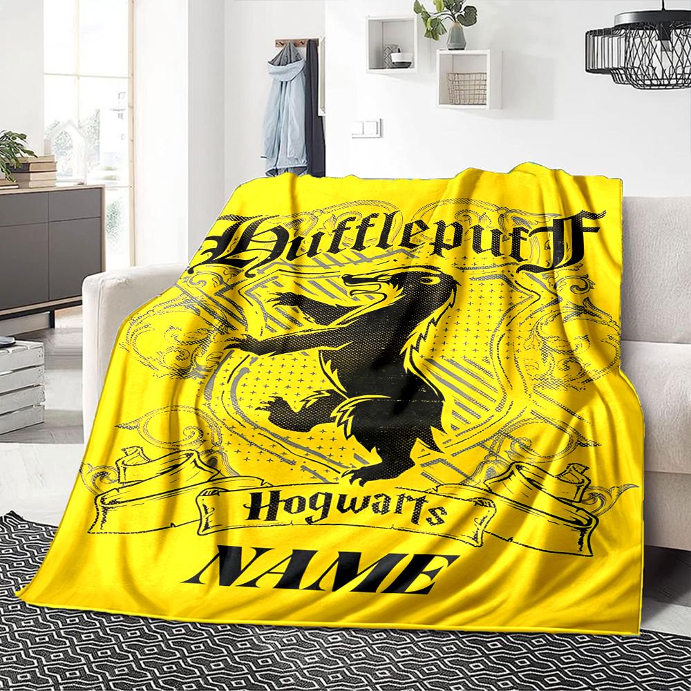 Custom Name Hufflepuff Pride Crest blanket for Couch & Bed, Plush Cozy Fuzzy Blanket Super Soft & Warm Blankets for Fall and Winter. 090875