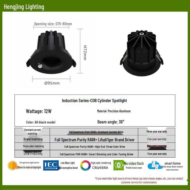 Full-Spectrum Anti-Glare Human Sensor Downlight for Home and Hotel Corridors