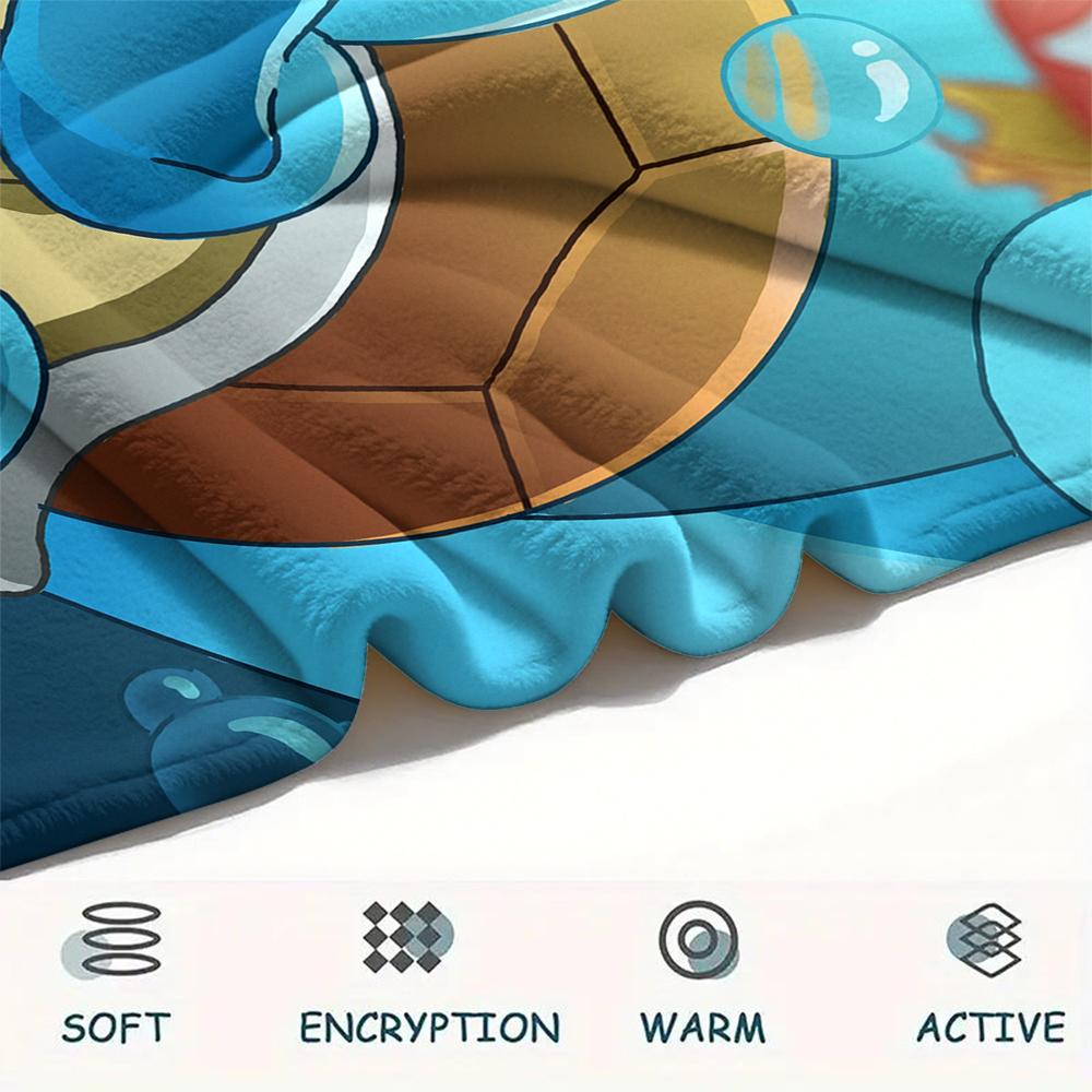 Flanelová deka se vzorem kreslené postavičky Squirtle, Vysoká kvalita, Pohodlná pro všechna roční období, Domácí dekorace, Teplo a pohodlí, Perfektní pro dárky.