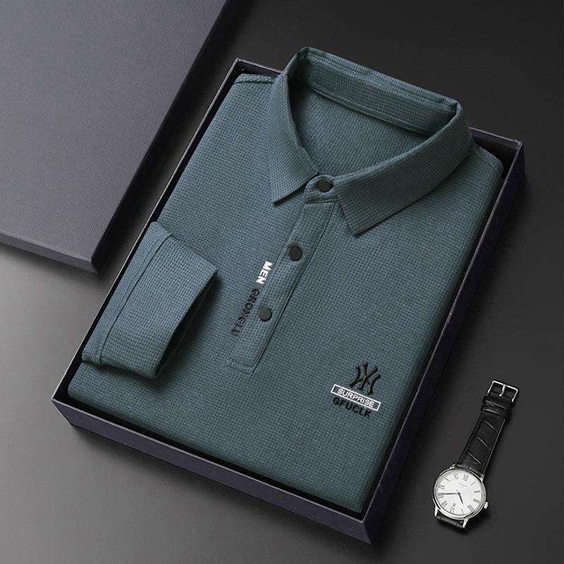 Autunno Nuovo T-Shirt Lunga da Uomo Polo con Risvolto Gioventù Business Slim Tinta Unita Manica Lunga Abbigliamento da Uomo