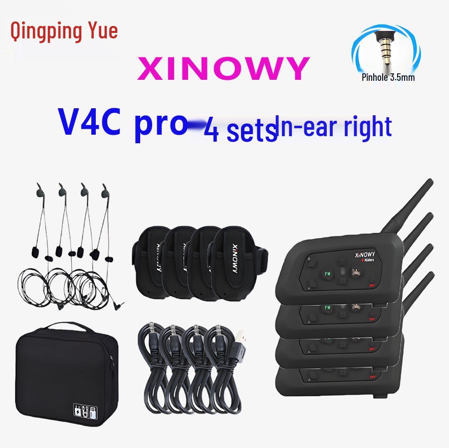 Set walkie-talkie Xinowy V4C Pro pentru 4 persoane, pentru arbitri de fotbal în aer liber, cu geantă de depozitare