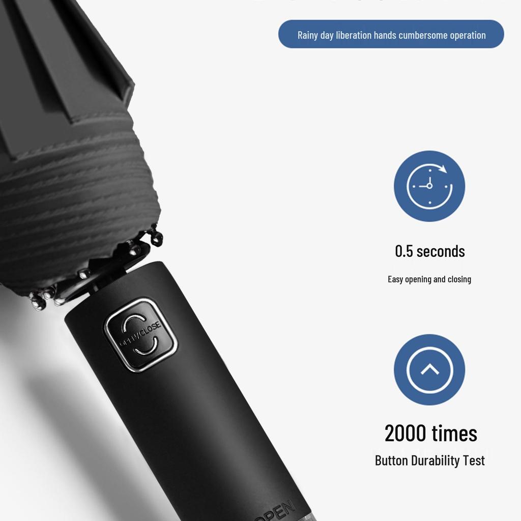 Automatic Folding Umbrella: Men's Sun & Rain Shield with Safety Window Breaker