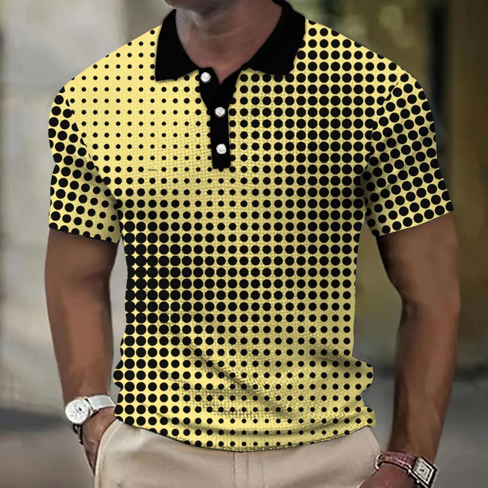 Men's 3D Plaid Print Casual Loose Short Sleeve Polo Shirt