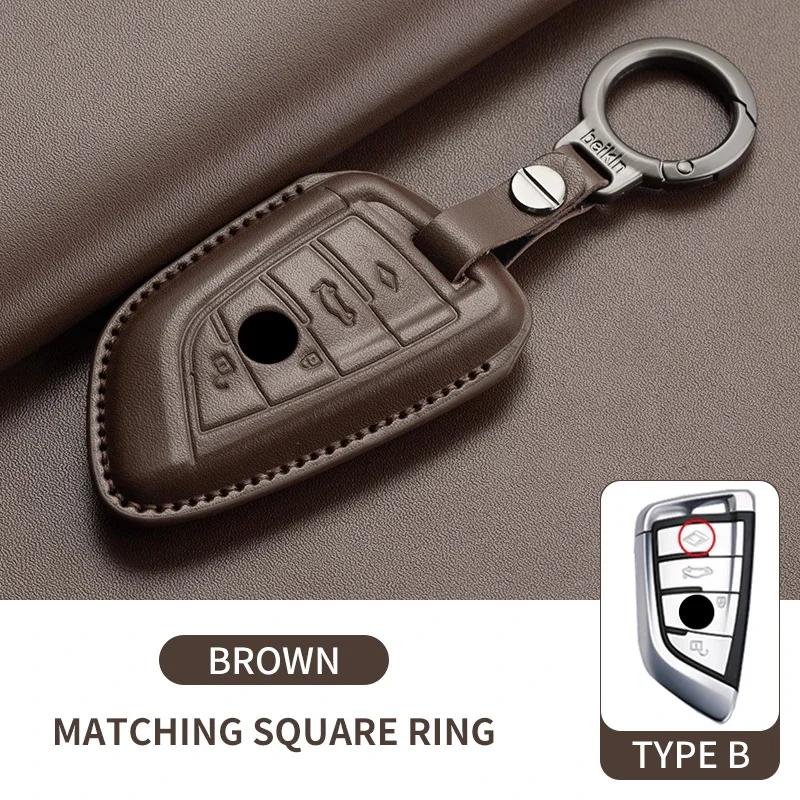 Leather Car Remote Key Case Cover Shell for BMW X1 X3 X5 X6 X7 1 3 5 6 7 Series G20 G30 G11 F15 F16 G01 G02 F48 Keyless Key Fob