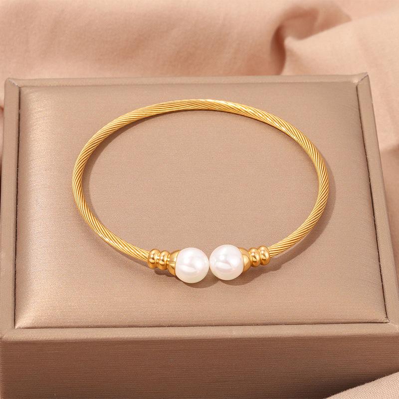 Popular, Personalized Trend, Retro Stainless Steel Winding Geometric , Pearl Steel Wire