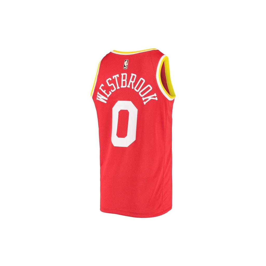 Nike NBA Alphanumeric Print Basketball Jersey, SW Fan Edition, Rockets, Westbrook No. 0 Unisex Tops Red BQ8112-662