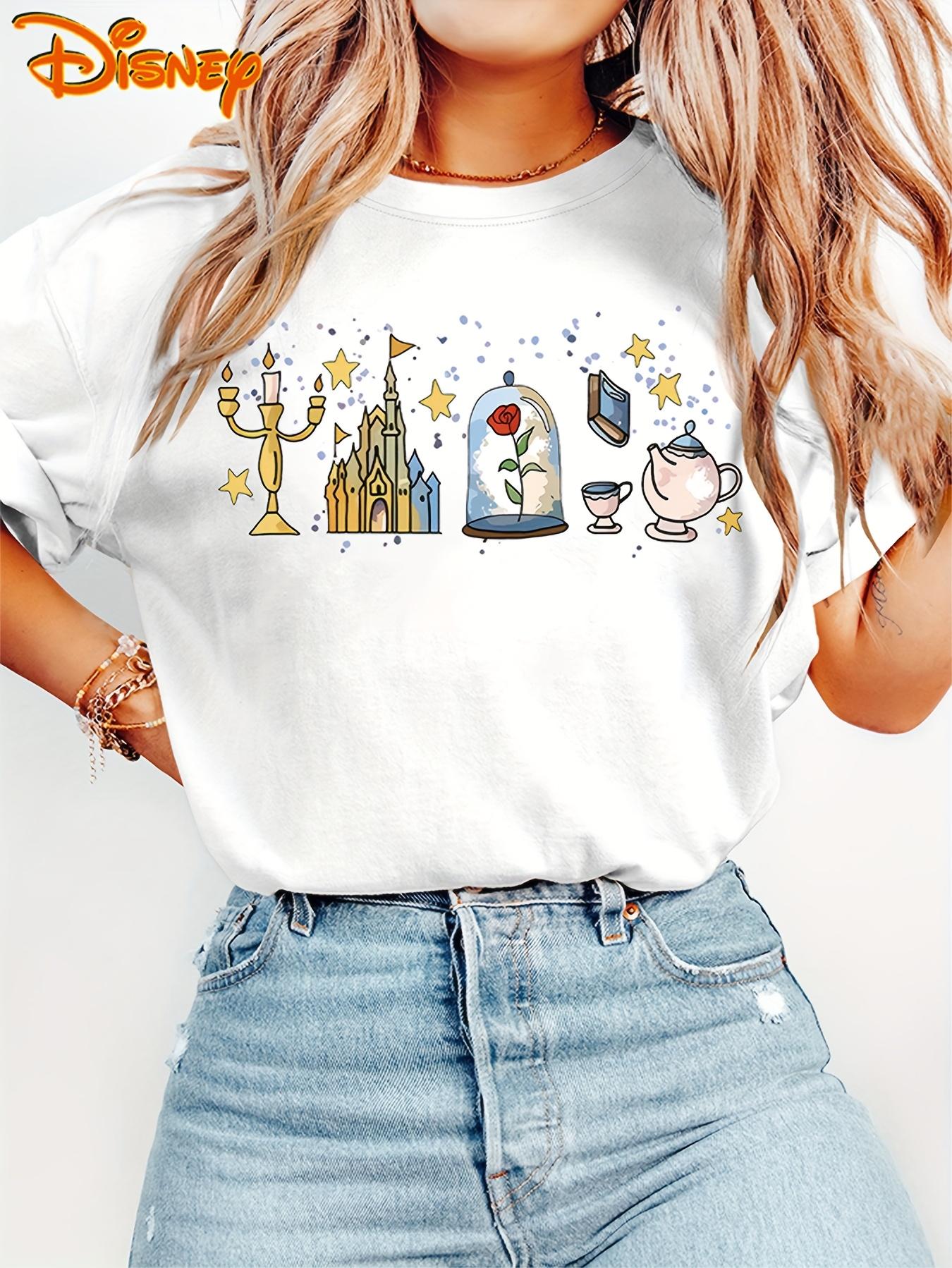 

2026Лето Дисней Красавица и Чудовище Графическая Футболка Мужская Женская Мода Хлопок Качество Повседневная Свободная Короткий Рукав Классическая Унисекс S