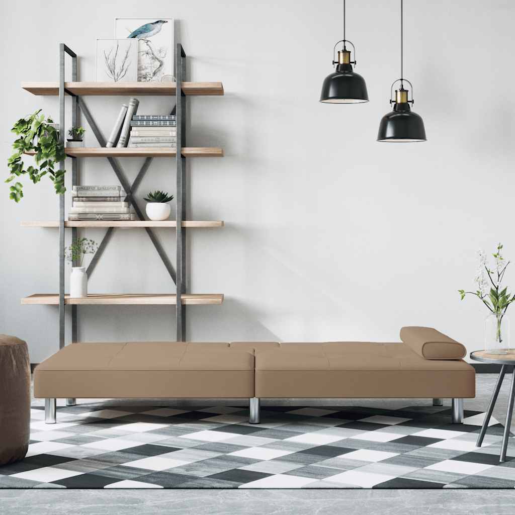 Sofa Bed with Drink Holders Cappuccino Faux Leather