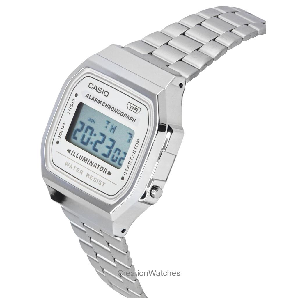 Casio Vintage cyfrowy zegarek ze stali nierdzewnej z bransoletą kwarcową A168WA-8 Unisex