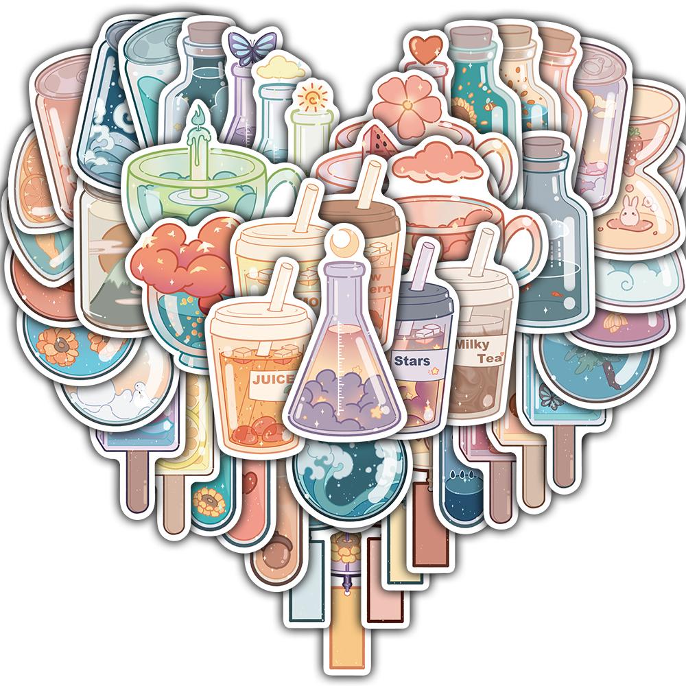 

50PCS Ins Style Bottle Stickers Skateboard Laptop Art Picture Living Coffee Phone Coffee Decoration Luggage Case Art Sticker