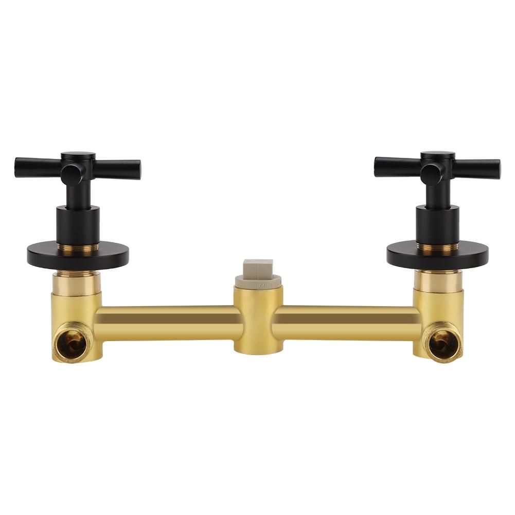 Brass Basin Hot and Cold Mixing Tap Concealed Bathroom Sink Faucet Mount On Wall Matte Black