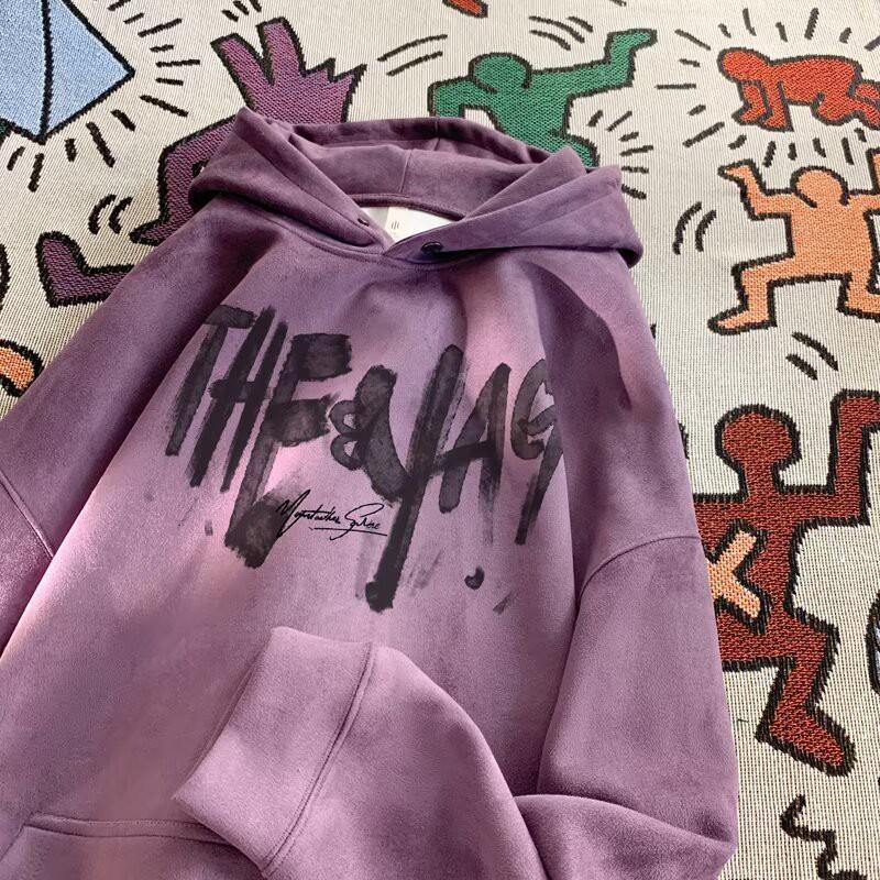Unisex Heavyweight Fleece Hoodie With Letter Print Soft Suede-like Fabric Oversized Fit Winter Streetwear
