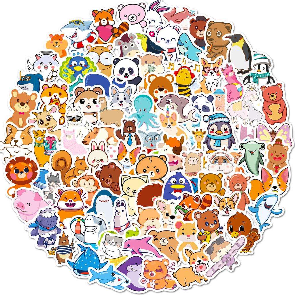 100 Small Size 4cm Cartoon Cute Little Animal Stickers Skateboard Suitcase Graffiti Stickers Award