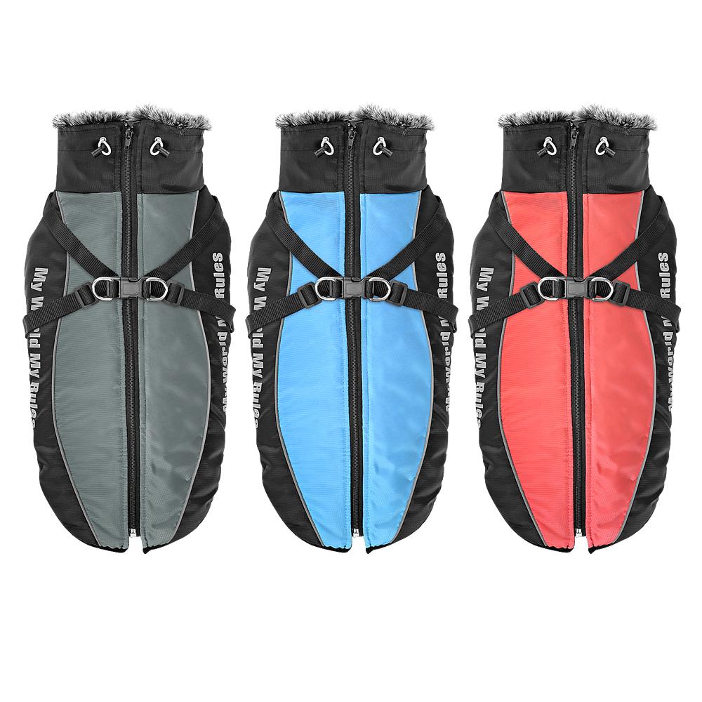 Warm Dog Clothes With Harness Winter Dog Clothes For Labrador Greyhound French Bulldog Vest Outfits Waterproof Big Dog Coat