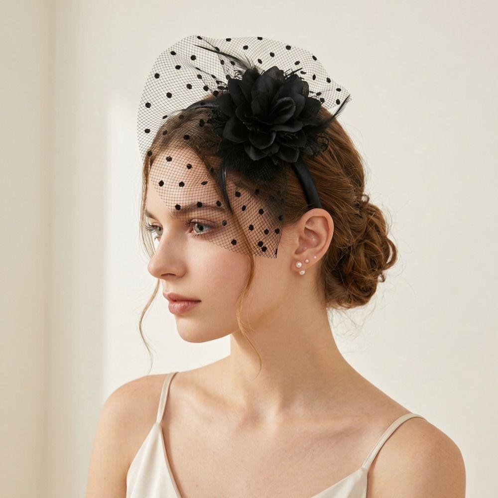 Elegant Mesh Flower Headband Exquisite Feather Hairpiece 1920s Hair Accessories Photography