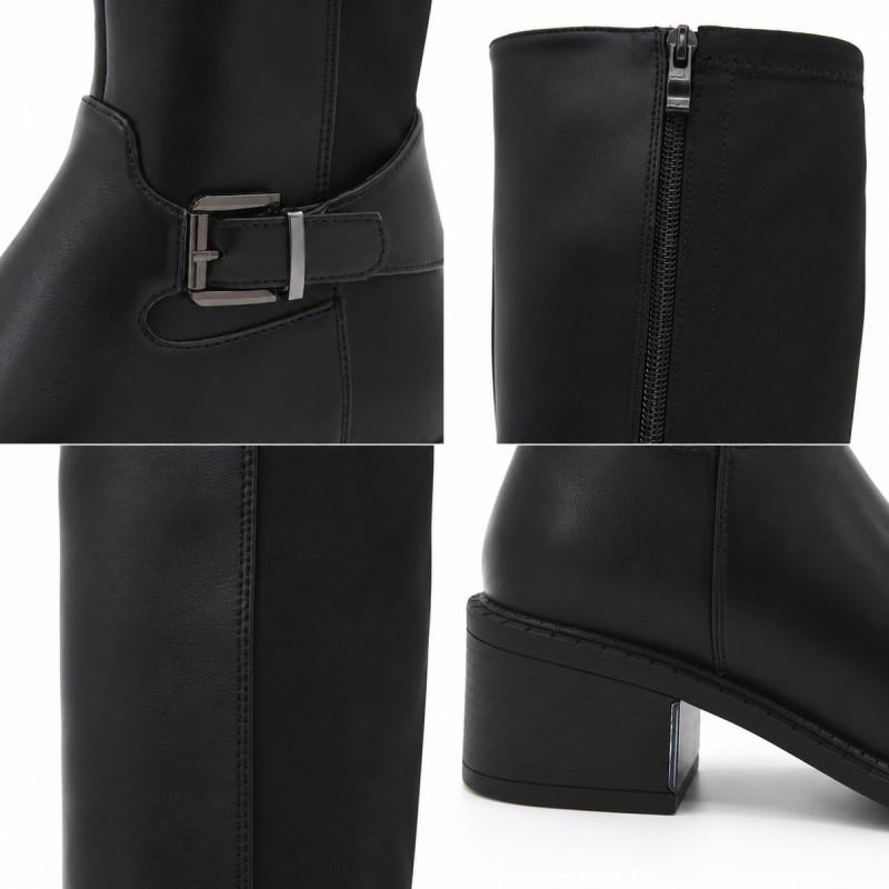Bota Alta Negra Con Hebilla Y Tacón Bajo Montevita Bro32 105514