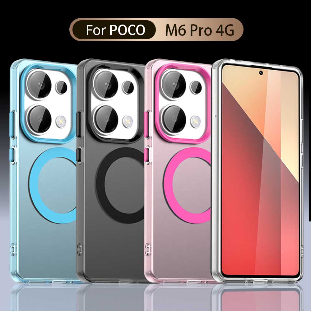 Magsafe Matte Phone Case For Xiaomi Poco M6 Pro 4G M6 Plus 5GProtective Case Magnetic Wireless Charging Shockproof Back Cover