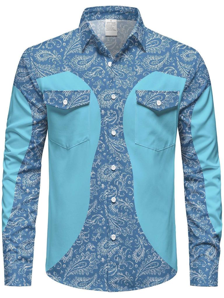 Western Style Long Sleeve Shirt, Ethnic Pattern, Casual Fashion for Men